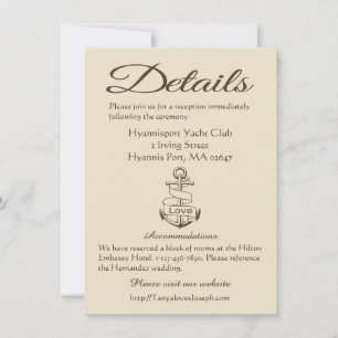 Nautische Tan Richtungsdetails Hochzeit Anker Einladung