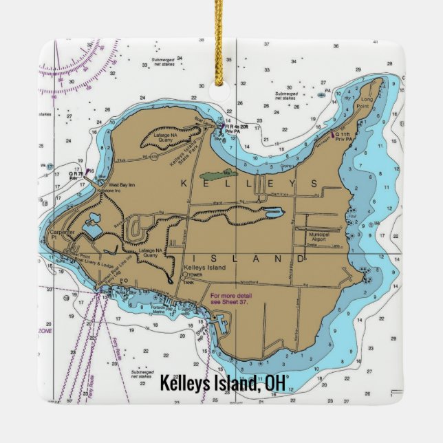 Nautische Übersicht über die Insel Kelleys Keramikornament (Rückseite)
