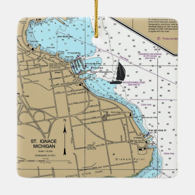 Nautische Übersicht über St. Ignace MI Keramikornament (Rückseite)
