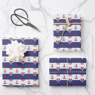 Nautische US Flagge-Muster Geschenkpapier Set