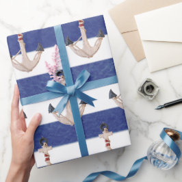 Nautische Verankerung an Wasserfarben Streifen Geschenkpapier
