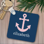 Nautische Verankerung mit Zickzack Navy-Pink-Muste Schlüsselanhänger<br><div class="desc">Trendy and Preppy Patterns - Ein klassisches und elegantes Design mit Chevrons und einem Bereich,  um Ihren Namen oder Monogramm hinzuzufügen.</div>