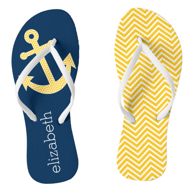 Nautische Verankerung mit Zickzack Navy-Yellow-Mus Flip Flops (Fußbett)