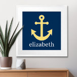 Nautische Verankerung mit Zickzack Navy-Yellow-Mus Poster<br><div class="desc">Trendy and Preppy Patterns - Ein klassisches und elegantes Design mit Chevrons und einem Bereich,  um Ihren Namen oder Monogramm hinzuzufügen.</div>