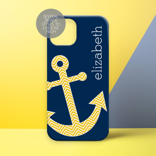 Nautische Verankerung mit Zickzack Navy-Yellow-Mus title_seo2 (Personalized Phone Case - Nautical Anchor)