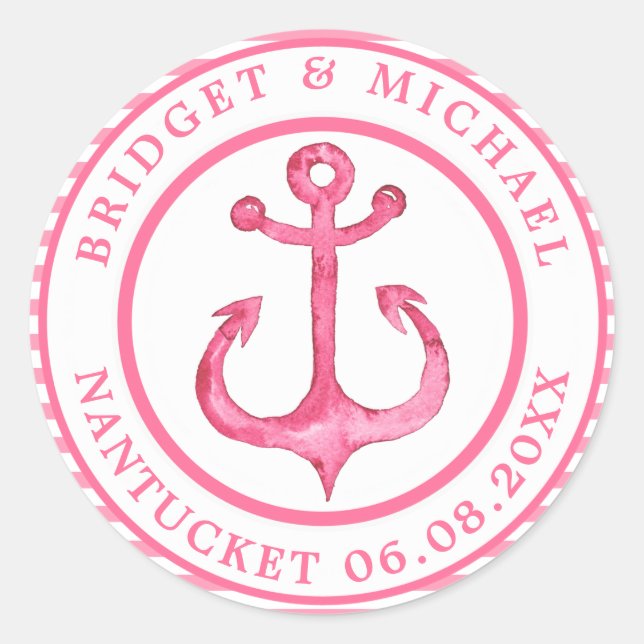 Nautische Verankerung - Personalisiertes, rosa, sc Runder Aufkleber (Vorderseite)