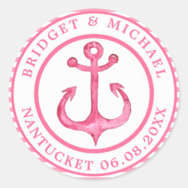 Nautische Verankerung - Personalisiertes, rosa, sc Runder Aufkleber