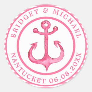 Nautische Verankerung - Personalisiertes, rosa, sc Runder Aufkleber
