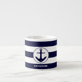 Nautische Verankerung und Navy Blue Streifen kunde Espressotasse