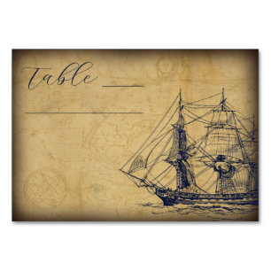 Nautische Vintage-Karten-Schiff-Illustration Hochz Tischnummer