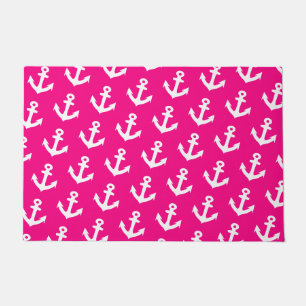 Nautische Vintage Referenzzeichen auf Neonrosa Fußmatte