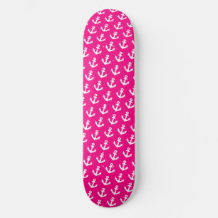 Nautische Vintage Referenzzeichen auf Neonrosa Skateboard