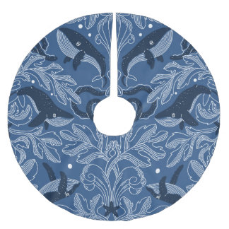 Nautische Wale, feuchte Textur Muster. Polyester Weihnachtsbaumdecke
