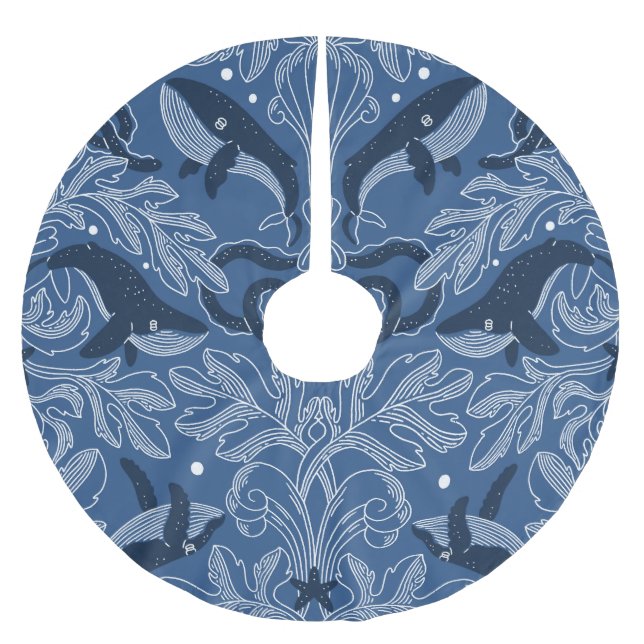 Nautische Wale, feuchte Textur Muster. Polyester Weihnachtsbaumdecke (Vorderseite)