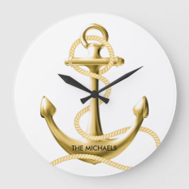 nautische Wanduhr mit Goldanker Personalisiert