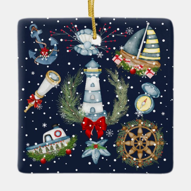 Nautische Weihnachten Keramikornament (Vorderseite)