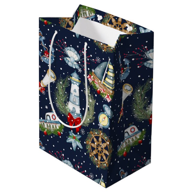 Nautische Weihnachten Mittlere Geschenktüte (Rückseite Schrägansicht)