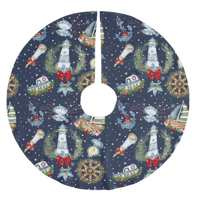 Nautische Weihnachten Polyester Weihnachtsbaumdecke (Vorderseite)