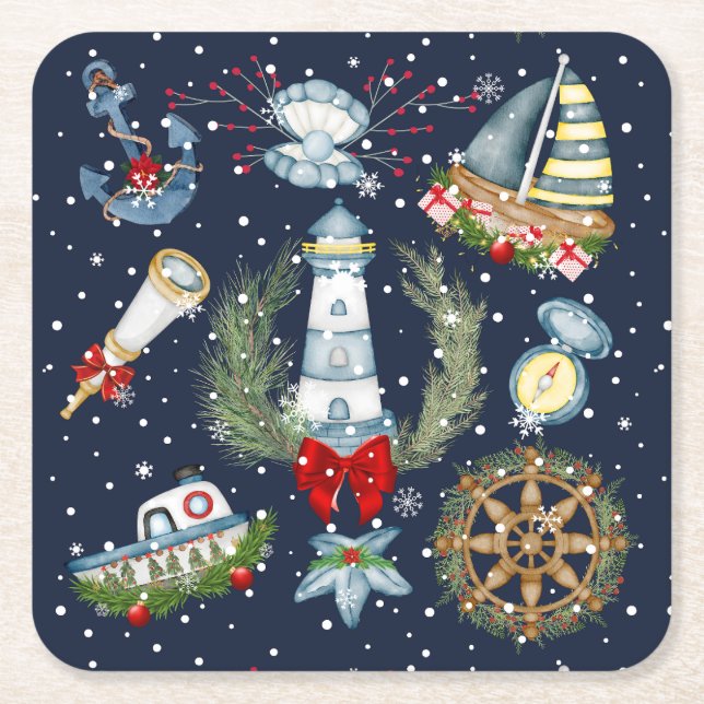 Nautische Weihnachten Rechteckiger Pappuntersetzer (Vorderseite)