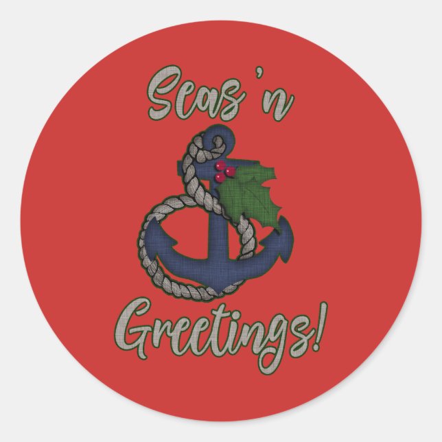 Nautische Weihnachten | Seas 'n Grüße Runder Aufkleber (Vorderseite)