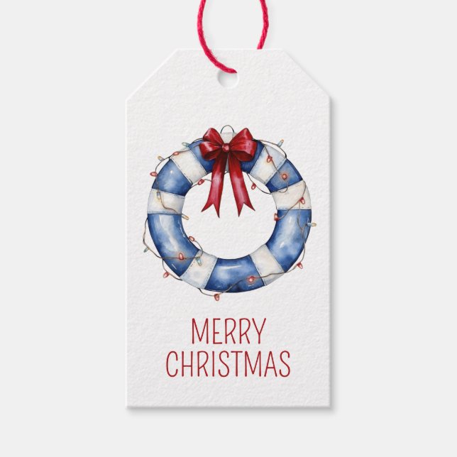 Nautische Weihnachtsreserve mit Bow Geschenkanhänger (Vorderseite)