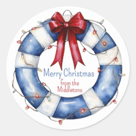 Nautische Weihnachtsreserve mit Bow Runder Aufkleber