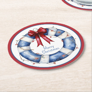 Nautische Weihnachtsreserve mit Bow Runder Pappuntersetzer