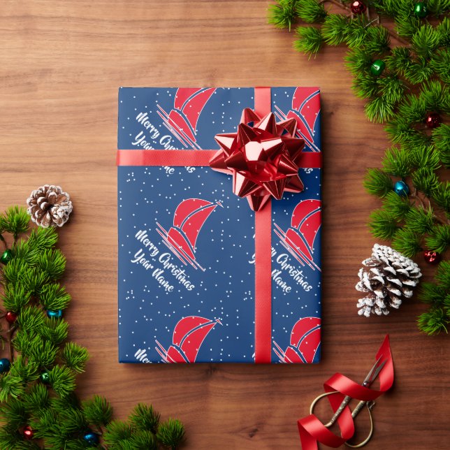 Nautische Weihnachtsverpackung mit Segelbooten Geschenkpapier (Feiertagsgeschenk)