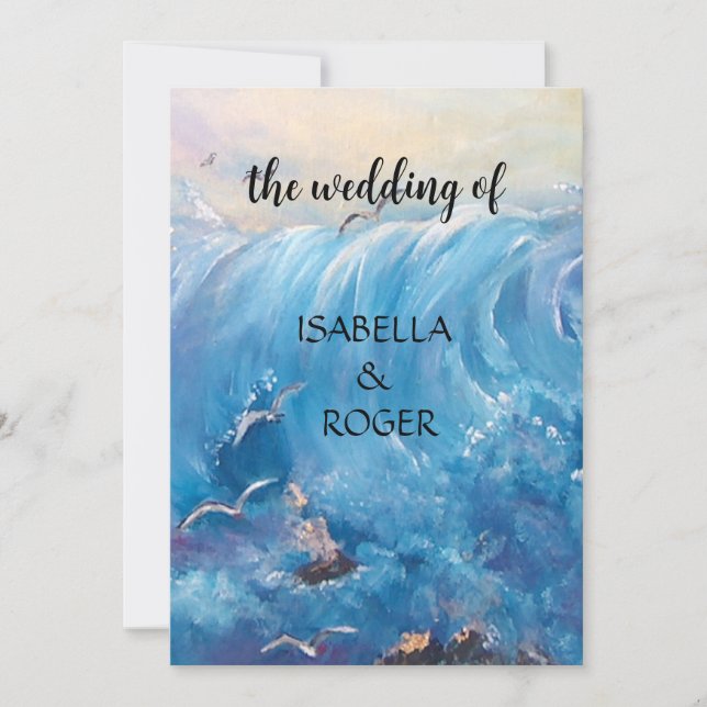 Nautische Wellen mit Seageln Einladung (Vorderseite)