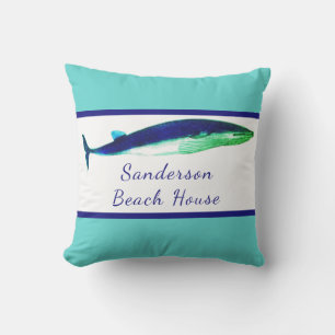 Nautische Whale Wasserfarbe Aquamarin Blue Küsteno Kissen