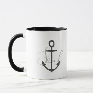 nautischer ANCHOR + graues SOUL auf weiß   Tasse