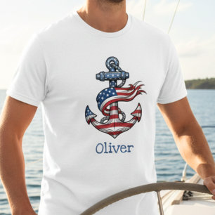 Nautischer Anker Amerikanische Flagge T-Shirt