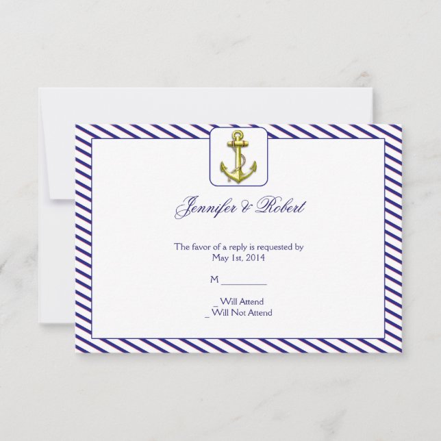Nautischer Anker auf dem Blue Stripe Response Card RSVP Karte (Vorderseite)