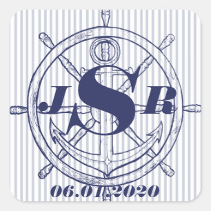 Nautischer Anker auf der Grau-Streifen-Monogramm-A Quadratischer Aufkleber