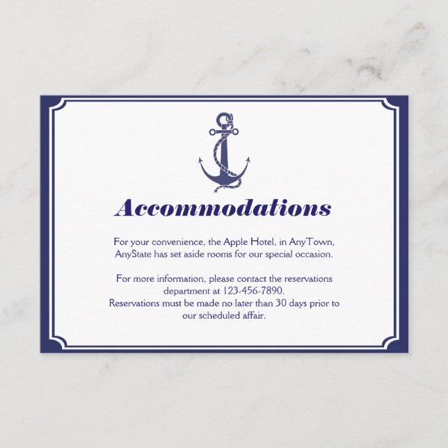Nautischer Anker auf Hochzeitseinlage der Marine Begleitkarte (Vorderseite)