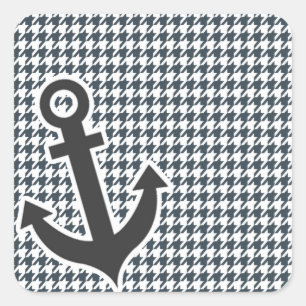 Nautischer Anker auf Kohlefarben-Hahnentrittmuster Quadratischer Aufkleber
