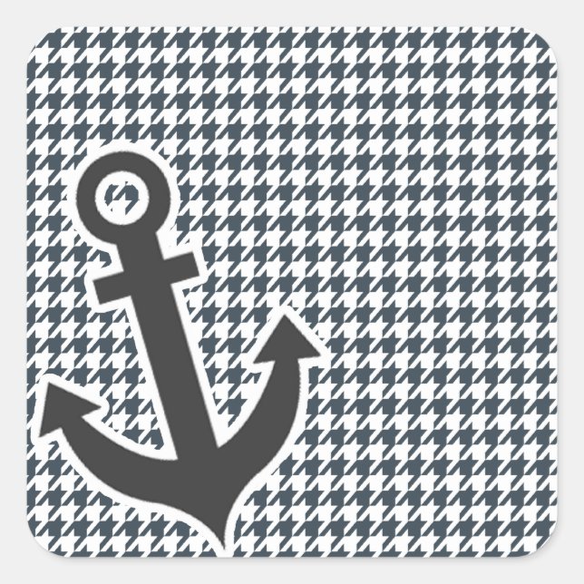 Nautischer Anker auf Kohlefarben-Hahnentrittmuster Quadratischer Aufkleber (Vorderseite)
