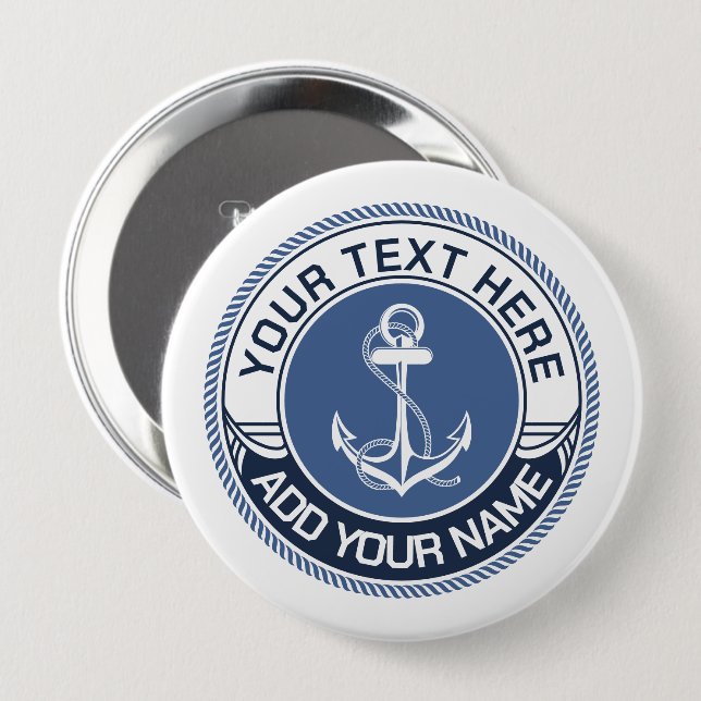 Nautischer Anker Blau-Weißes Seilrand Pinback Button (Vorne & Hinten)