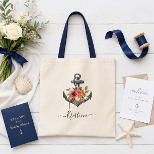 Nautischer Anker Blumen Hochzeit Brautjungfer Tragetasche
