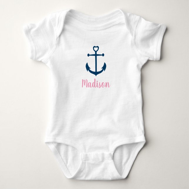 Nautischer Anker der rosa Navy Baby Strampler (Vorderseite)