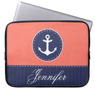 Nautischer Anker-Individuelle Name der Korallenflo Laptopschutzhülle
