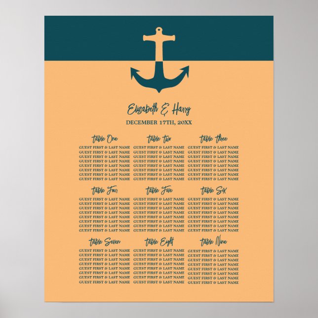 Nautischer Anker, Korallenblau, Seekarte Poster (Vorne)