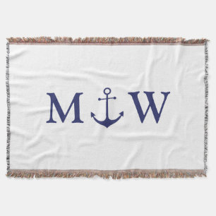 Nautischer Anker Marineblau-Weiß-Paar-Monogramm Decke