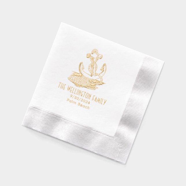 Nautischer Anker mit dem Papynamen Datum Position  Servietten Mit Folie (Links)