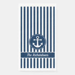 Nautischer Anker mit Seil auf Navy Blue Stripes Serviette
