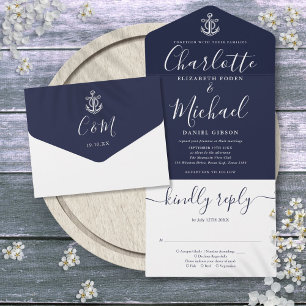 Nautischer Anker Navy Blau Und Weiße Schrift Hochz All In One Einladung