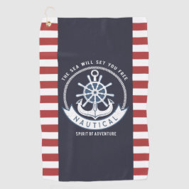 Nautischer Anker, Rad, Navy Blue, Rote Streifen Golfhandtuch
