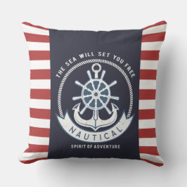 Nautischer Anker, Rad, Navy Blue, Rote Streifen Kissen
