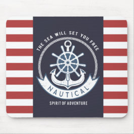Nautischer Anker, Rad, Navy Blue, Rote Streifen Mousepad