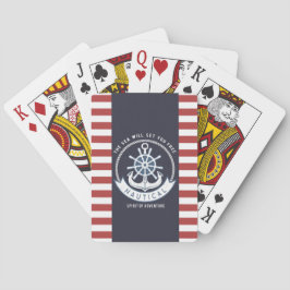 Nautischer Anker, Rad, Navy Blue, Rote Streifen Spielkarten